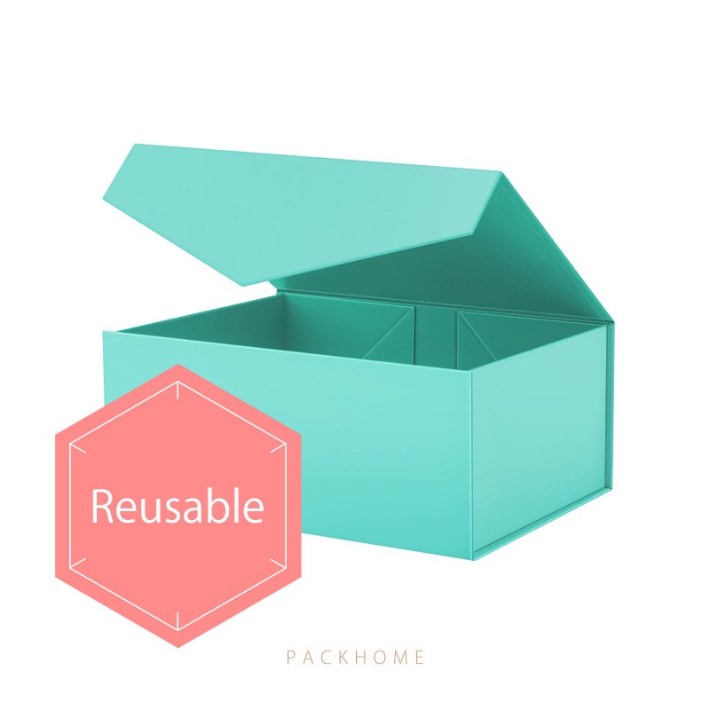 PACKHOME Gift Box 9x6.5x3.8 Inches, Rectangle Collapsible Box with Magnetic Lid for Gift Packaging (Matte Turquoise, Grain Texture) - Image 3